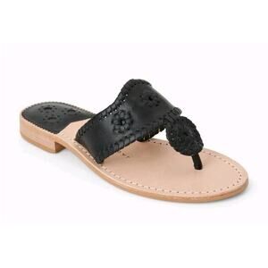 Jack Rogers New Jacks Flat Sandal Nappa Black Size 10.5 Wide Width Shoes $138.00